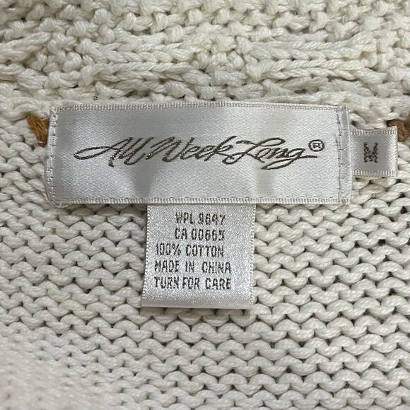 All Week Long Chunky Cardigan Sweater M Floral Cottagecore Cabin Beige Crochet - Picture 8 of 13